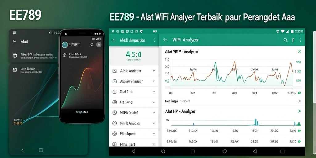 Antarmuka utama aplikasi WiFi Analyzer EE789 dengan grafik performa