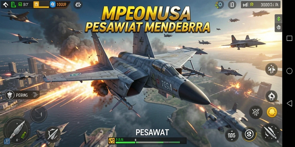 Tampilan antarmuka MPONUSA yang futuristik dan intuitif untuk game Perang Pesawat.