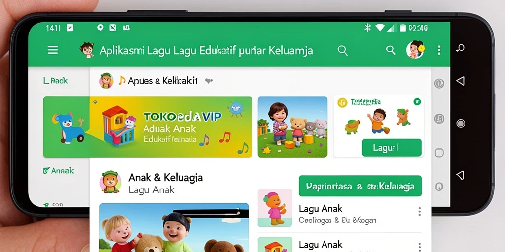 Antarmuka aplikasi TOKOPEDIAVIP yang ceria untuk anak-anak.