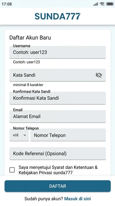 Cara Mudah Daftar Akun sunda777 di Android